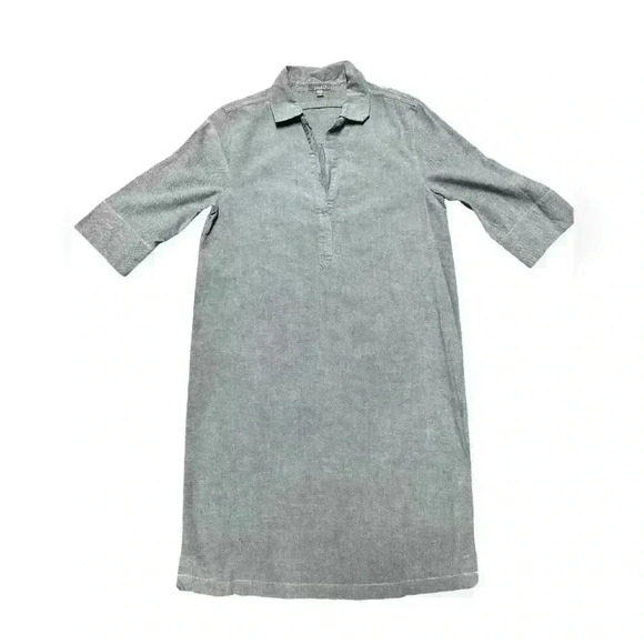 Lilla P Gray Cotton Shift Shirt Dress Size S Collared V Neck 3/4 Sleeve - Picture 2 of 11